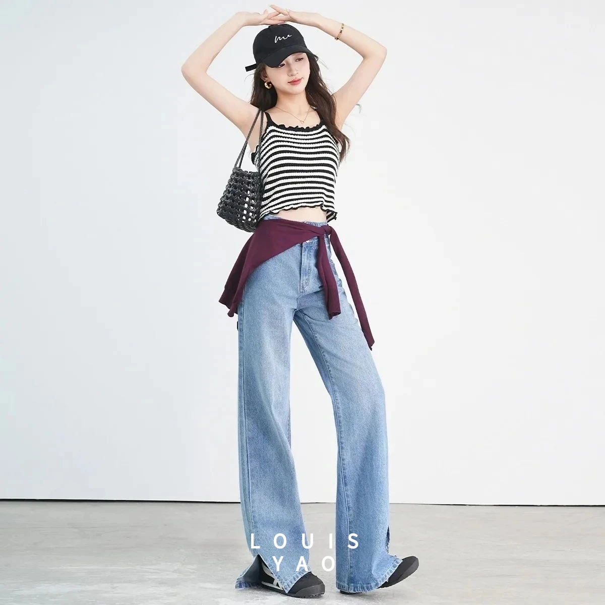

LOUISYAO Version of The Wash Loose Long Women's Jeans 2025 Spring Fashion Retro Open High Waist Straight Denim Pants