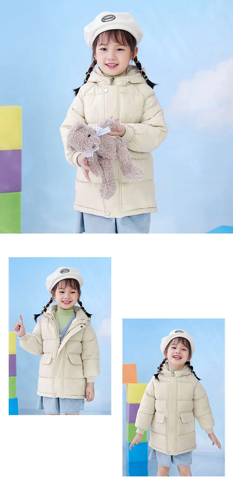 Lange, dicke Mäntel für Jungen, Mädchen und Kinder, warme Baumwolljacken, weiche, bequeme Sportbekleidung, winddichte Outfits für Kinder, lässige Freizeitkleidung für Babys und Kinder. – Detail 9