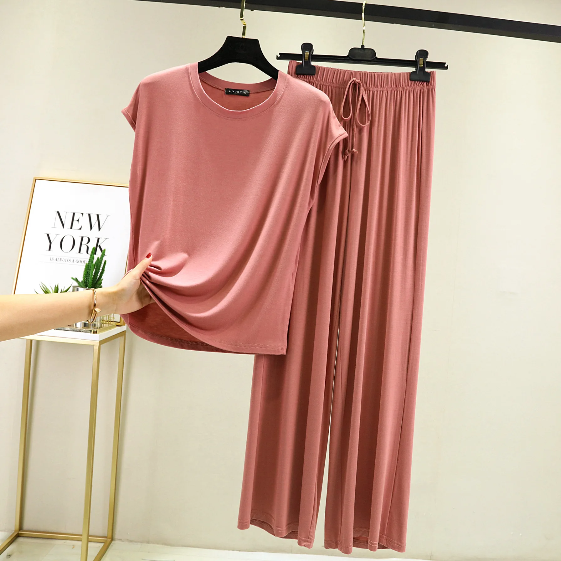 Summer Women's Sleepwear Modal Cotton Short Sleeve Trouser 2Pcs Set Loungwear Blank Solid Color Solf Korean Home Wear Pajamas