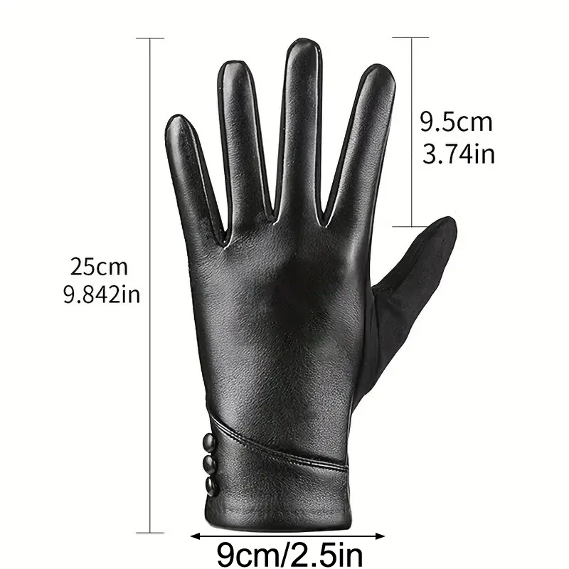 1 Pair Of Fashion Leather Gloves For Women, Winter Touch Screen Wool Lined Outdoor Windproof Warm Suede Driving Cycling Gloves