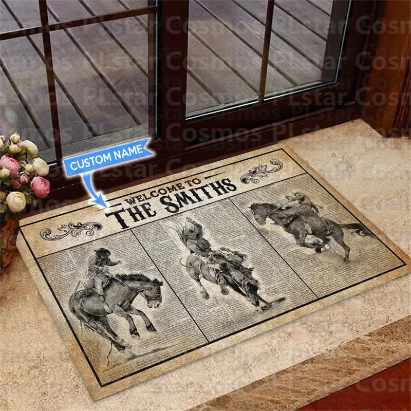 Personalized Wellcome To Saddle Bronc Grey Custom Name Doormat, Welcome Mat, Housewarming Gift, Front door Décor