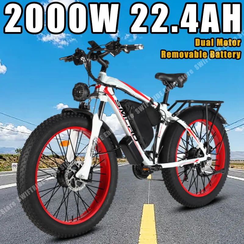 2000W Dual Motor Ebike 48V 22.4AH 26*4Inch Fat Tire Mountain Snow Electric Bike Adult 21 Speed Electric Bicycles Hydraulic Brake