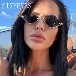 Ins Trend Cat Eye Sunglasses Women Men 2025 Luxury Brand Designer Metal Frame Sun Glasses Mirror Shades Uv400 Narrow Eyeglasses