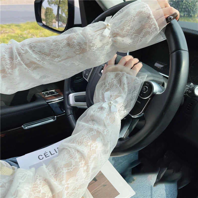 Women Arm Sleeves Summer Lace Sweet Sun Protection Sleeves Double-layer Driving Riding Thin UV Resistant Long Hand Sleeves