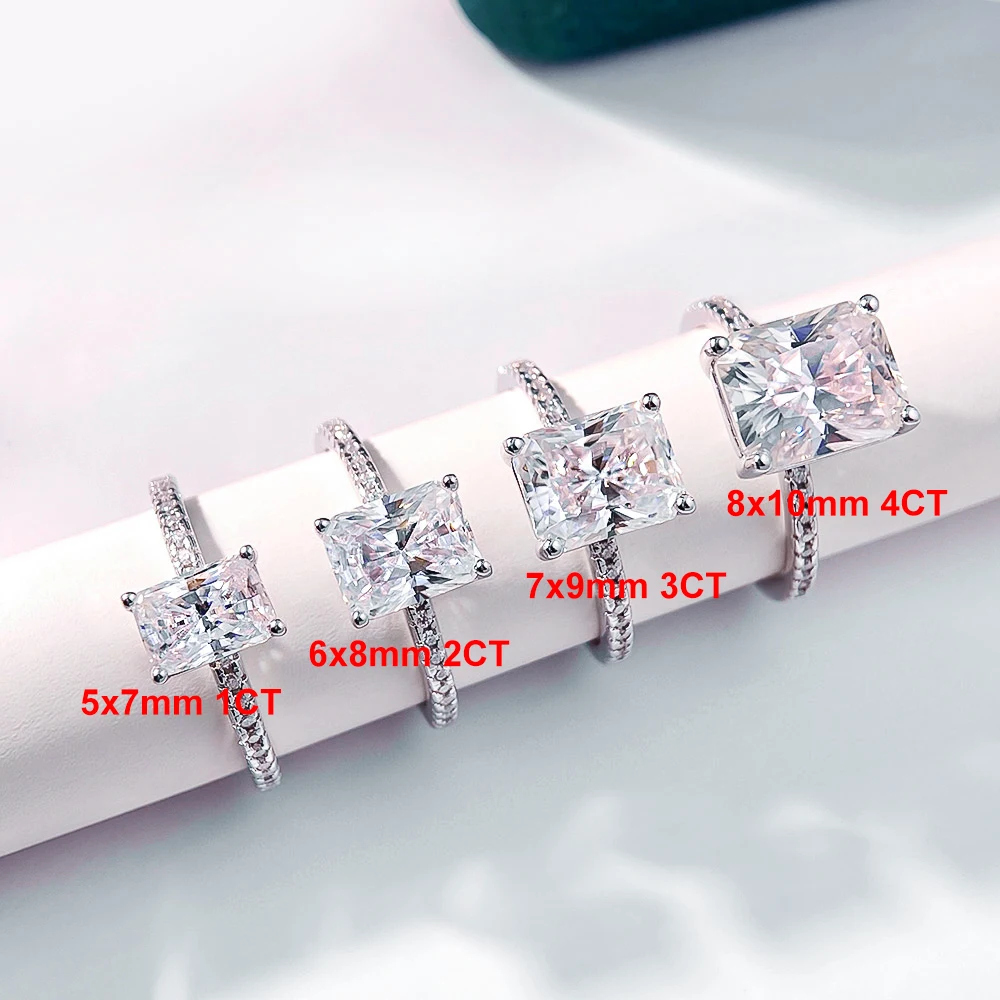 1/2/3/4CT Radiant Cut Moissanite Engagement Ring GRA Certified 925 Sterling Silver Halo Diamond Wedding Bands for Women Jewelry