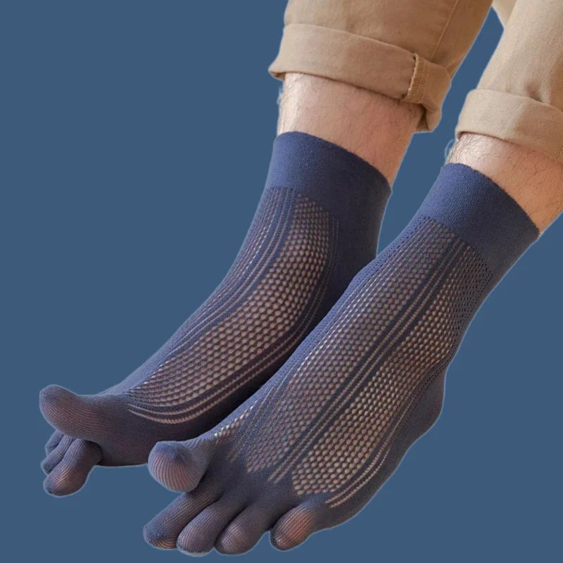 5/10 Paar hochwertige Herren Fünf-Finger-Sports ocken atmungsaktive Mesh Mid Tube Stripe Split Toe Herren Sport neue Socken