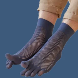 5/10 Pairs High Quality Men's Five Fingers Sports Socks Breathable Mesh Mid Tube Stripe Split Toe Men's Sports 2024 New Socks