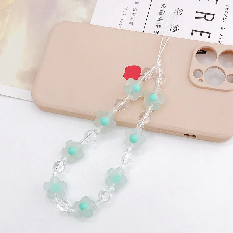 Fashion Acrylic Cartoon Flower Beaded Mobile Phone Chain Women Girls Sweet Phone Lanyard Anti Lost Telephone Chain Jewelry