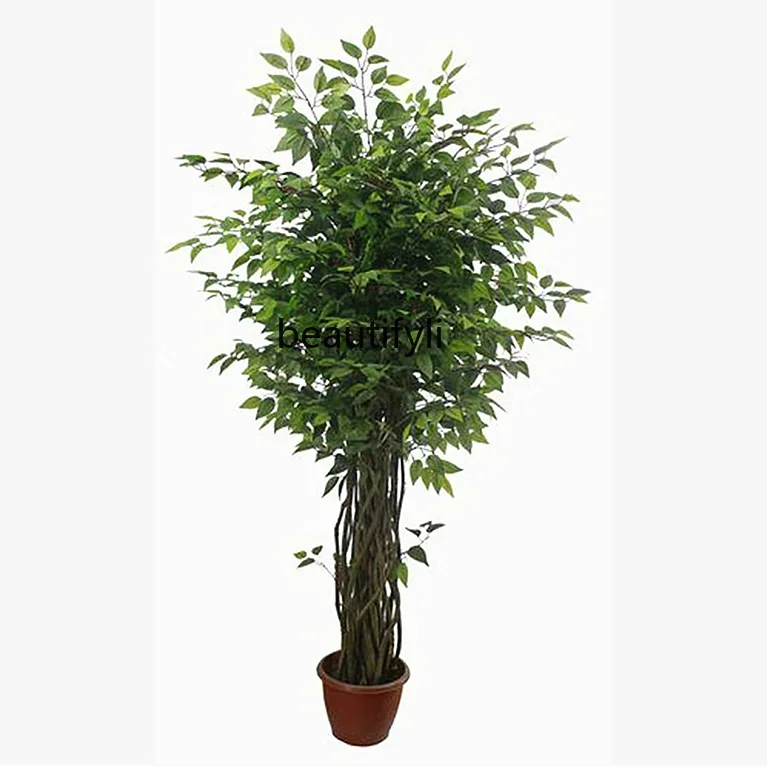 Artificial Green Plant Fake Banyan Large Plant Hotel Large Living Room Ground Floriculture Set Decoration Wooden Tree Pole