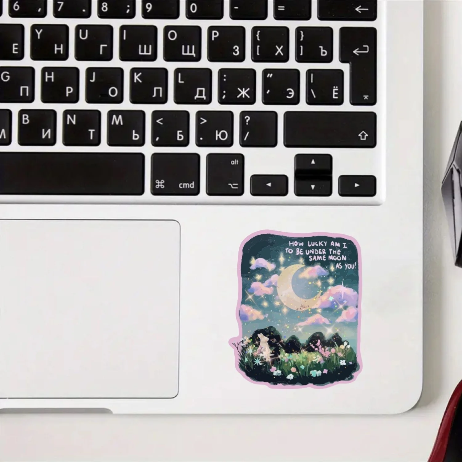 1Pc Holographic Moonlight Rabbit Quote Sticker, Waterproof Decal for Car, Laptop, Bottle & Skateboard
