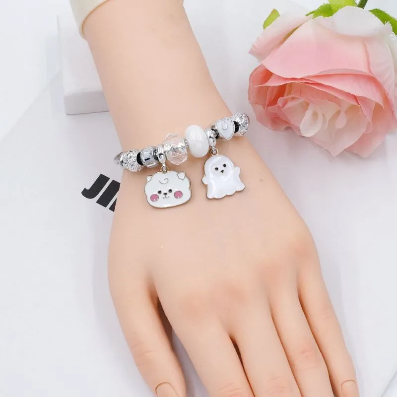 Cute Bt21 Kawaii Couple Beaded Bracelet Cartoon Tata Cooky Multi Functional Accessories Girl Boy Birthday Gifts