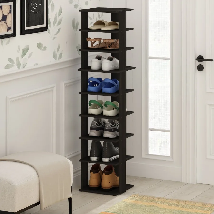

Compact 9-Tier Vertical Space Saving Free Standing Shoe Tower Shoe Rack for Closet Entryway Espresso