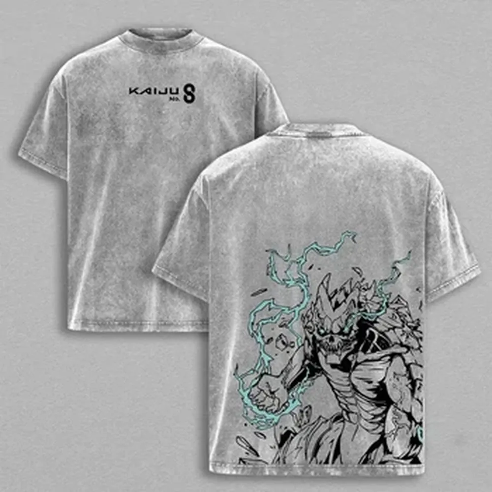 Kaiju No.8 Anime Printed T Shirt Men's Unisex Clothing Vintage Washed Short Sleeve T-shirt Casual Oversized Cotton Tee Tops