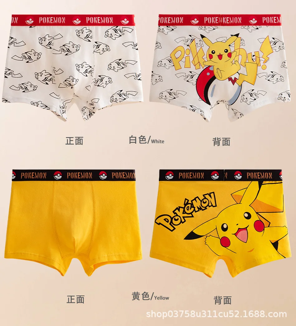 Pokémon cotton underwear for boys with antibacterial properties, category A, mid-rise, four-cornered short pants style