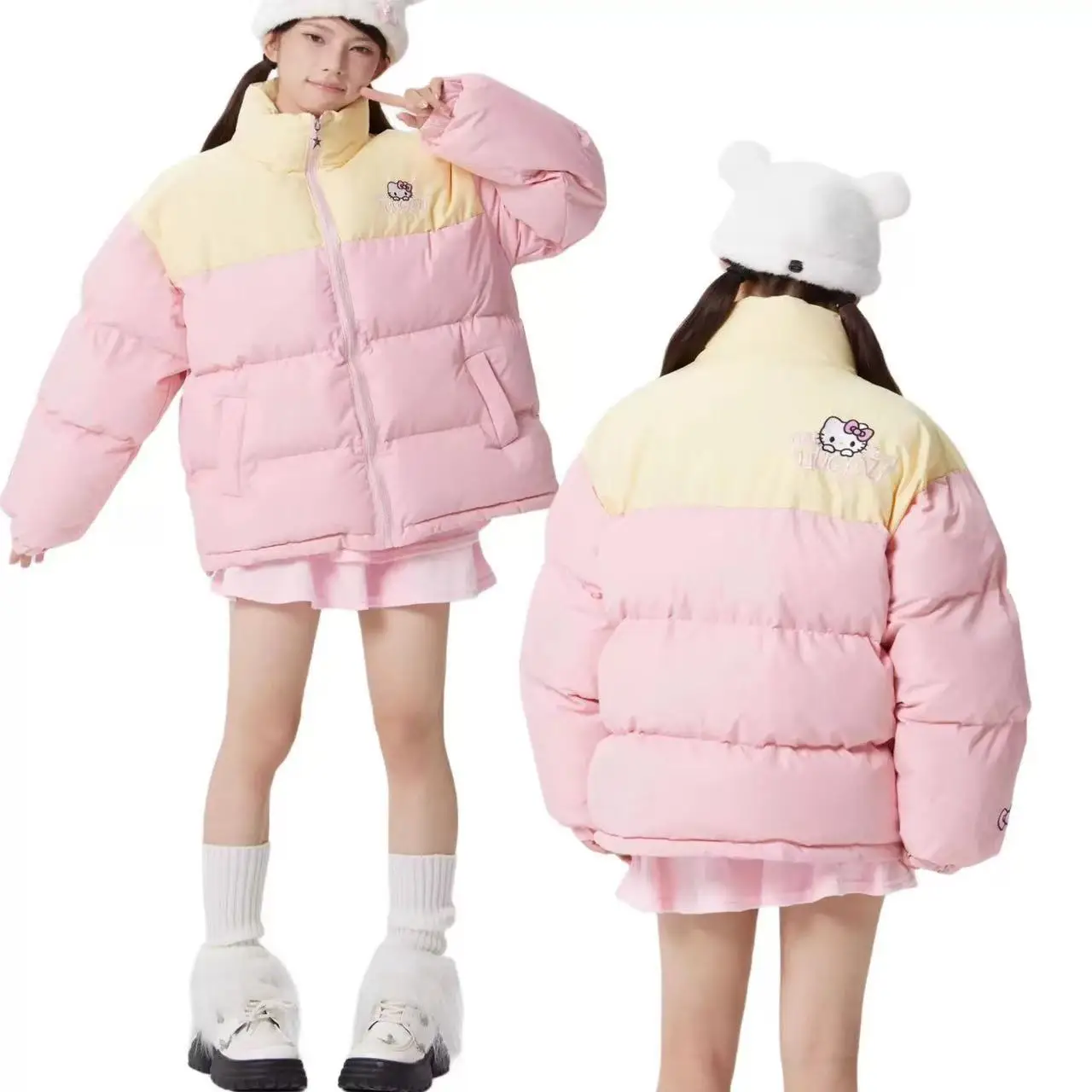 

Hello Kitty Down Jacket Coat Women Thickened Winter Cotton Coat Sanrio Kawaii Anime Warm Tops Sweet Girl Student Trend Fashion