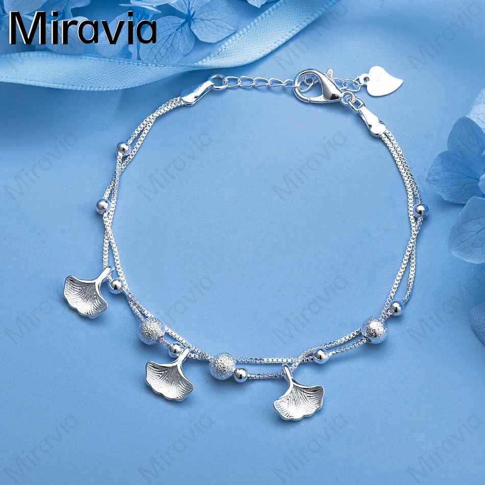 

Miravia 925 Sterling Silver Double Chain Three Life Apricot Round Beads Bracelet Woman Charm Fashion Engagement Jewelry