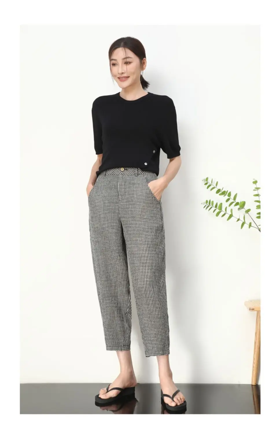 Checkered Cropped Pants For Women's 2026 Summer New Korean High Waisted Loose Drape Wide Leg Harlan Casual Pants