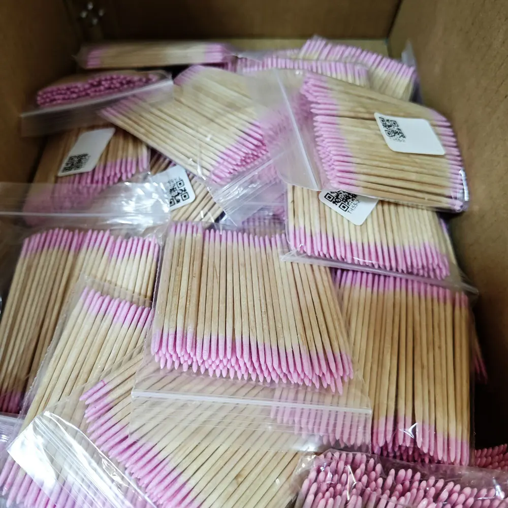 100/200/300/500 قطعة مسمار مزدوج الرأس مسحة خشبية تنظيف العصي الوردي المزدوج يميل القطن رئيس تنظيف مسحة مزيل طلاء الأظافر 7 سنتيمتر