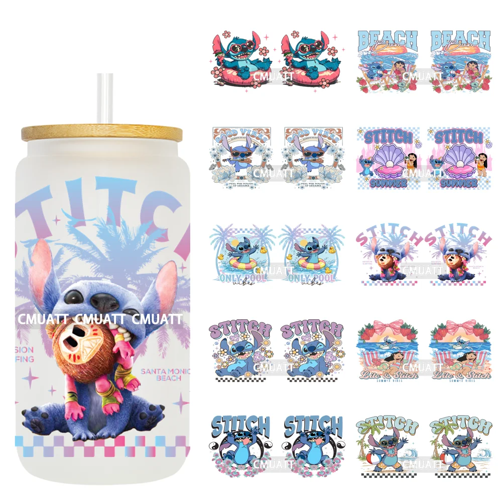 

Летний пляж, персонаж мультфильма, семейная поездка, УФ-наклейки DTF, готовая к переносу, обертка для чашки, водонепроницаемая поделка своими руками для стеклянной банки Libbey