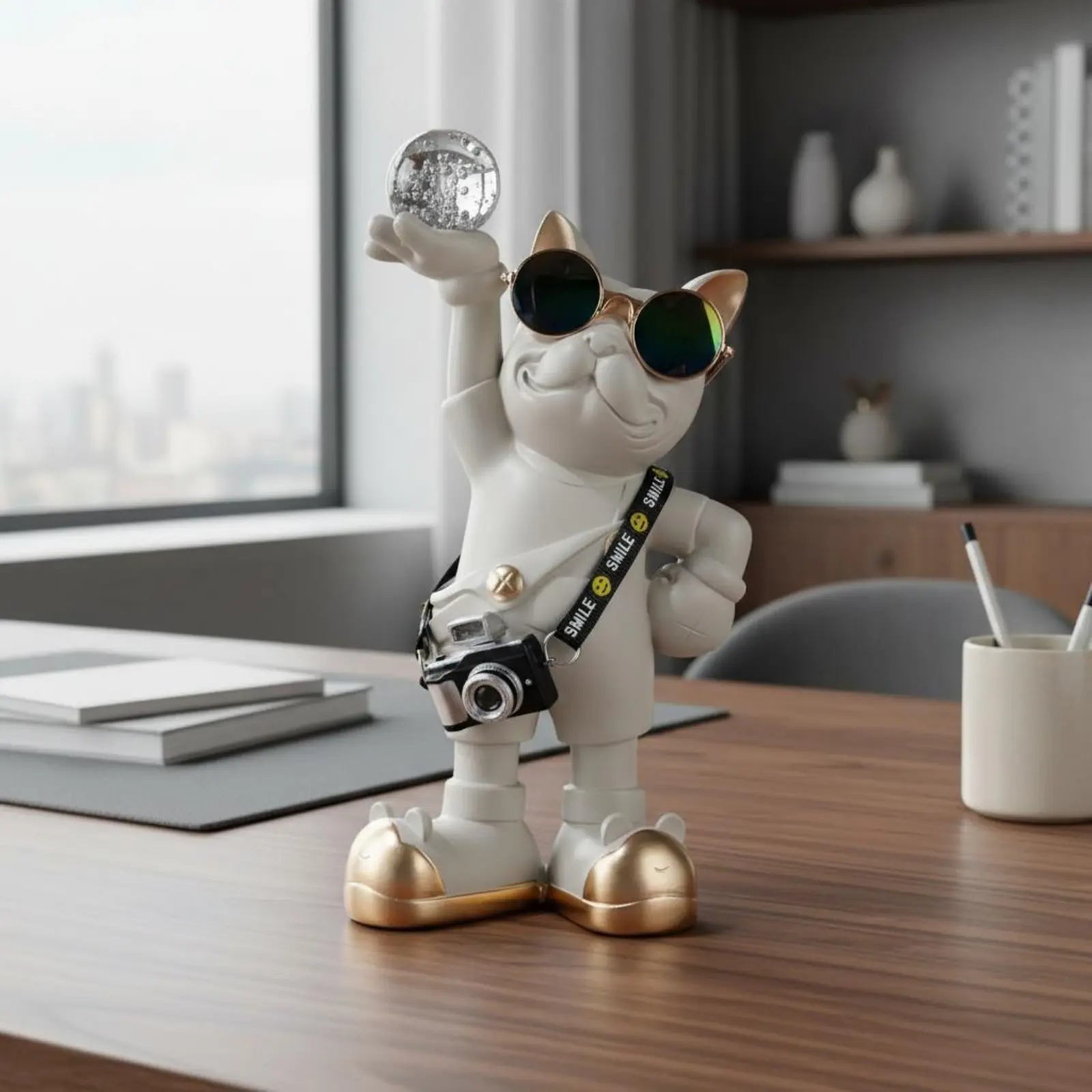 

French Bulldog Figurine Decorative French Bulldog Statue Camera Dog Ornament Sturdy Home Decor Sunglasses Design