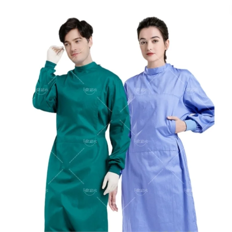 

Green surgical gowns Cotton Dental Doctor workwear Surgeons Half Wrapped Reverse Wearing Full Isolation Clothing Long Sleeve