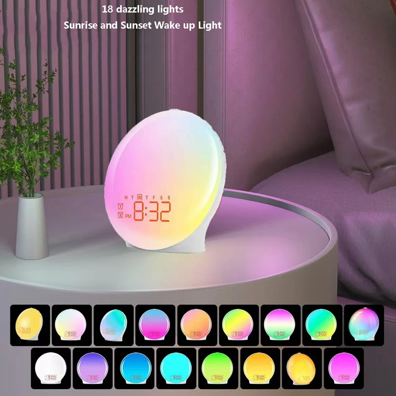 Colorful Wake-Up Light Simulating Sunrise And Sunset RGB Ambient Light Bedroom Bedside White Noise Accompanied By Night Light