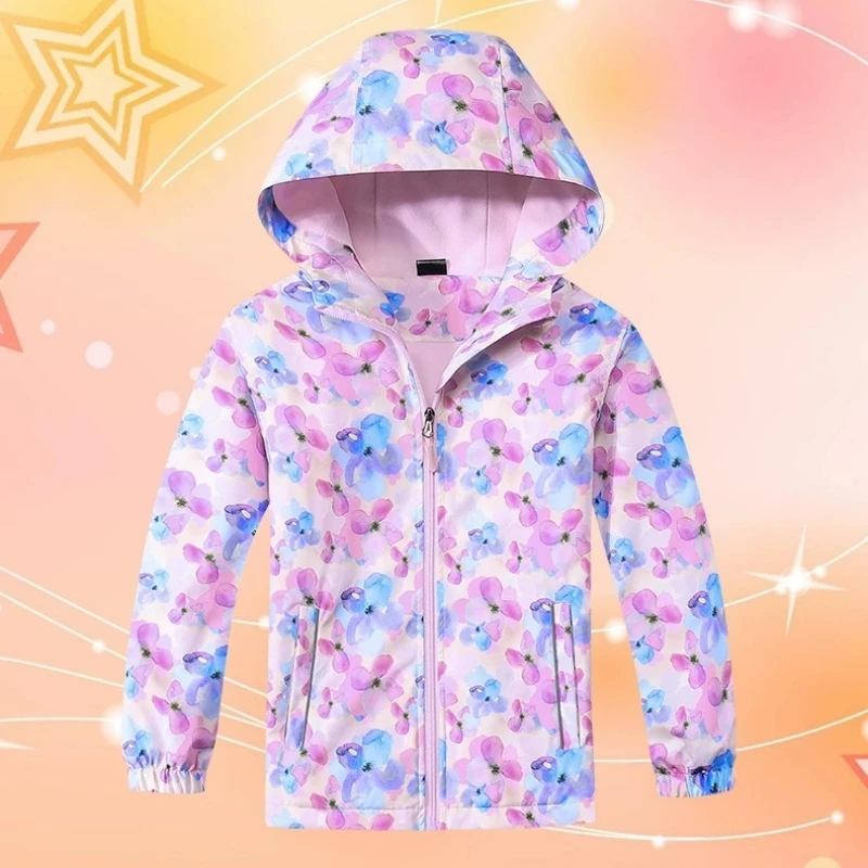 Semywange Girls Waterproof Gradient Detachable Hood Fleece Lined Hiking Jacket Kids Track Coat Child Work Windbreaker 3-12Y