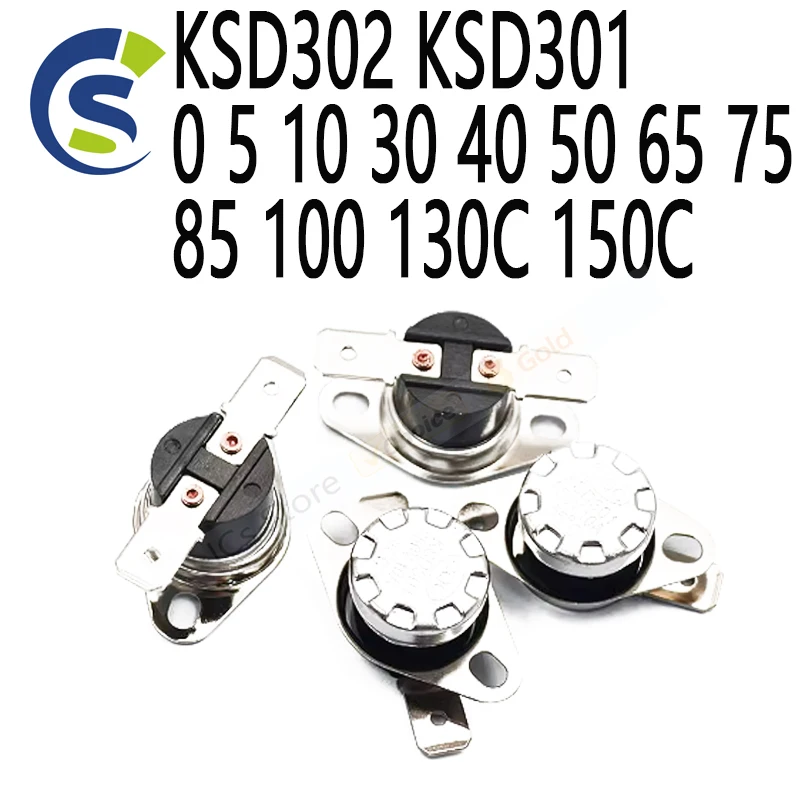Керамический нормально открытый термостат KSD302 KSD301 0 5 10 30 40 50 65 75 85 250 130C 150C, 10 А, 300 В, 0-100 градусов
