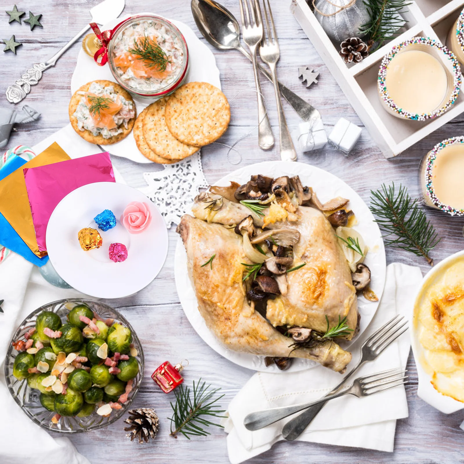 

900Pcs Chocolate Wrapper Candy Packing Paper Aluminium Foil Food Color Assorted Safe Odorless Snack Wrapping Biscuit