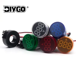 22mm Frosted Round Panel Digital Ammeter Amp Tester Meters LED Indicator Pilot Lamp Light Current Meter 0-100A  AC 50-500V