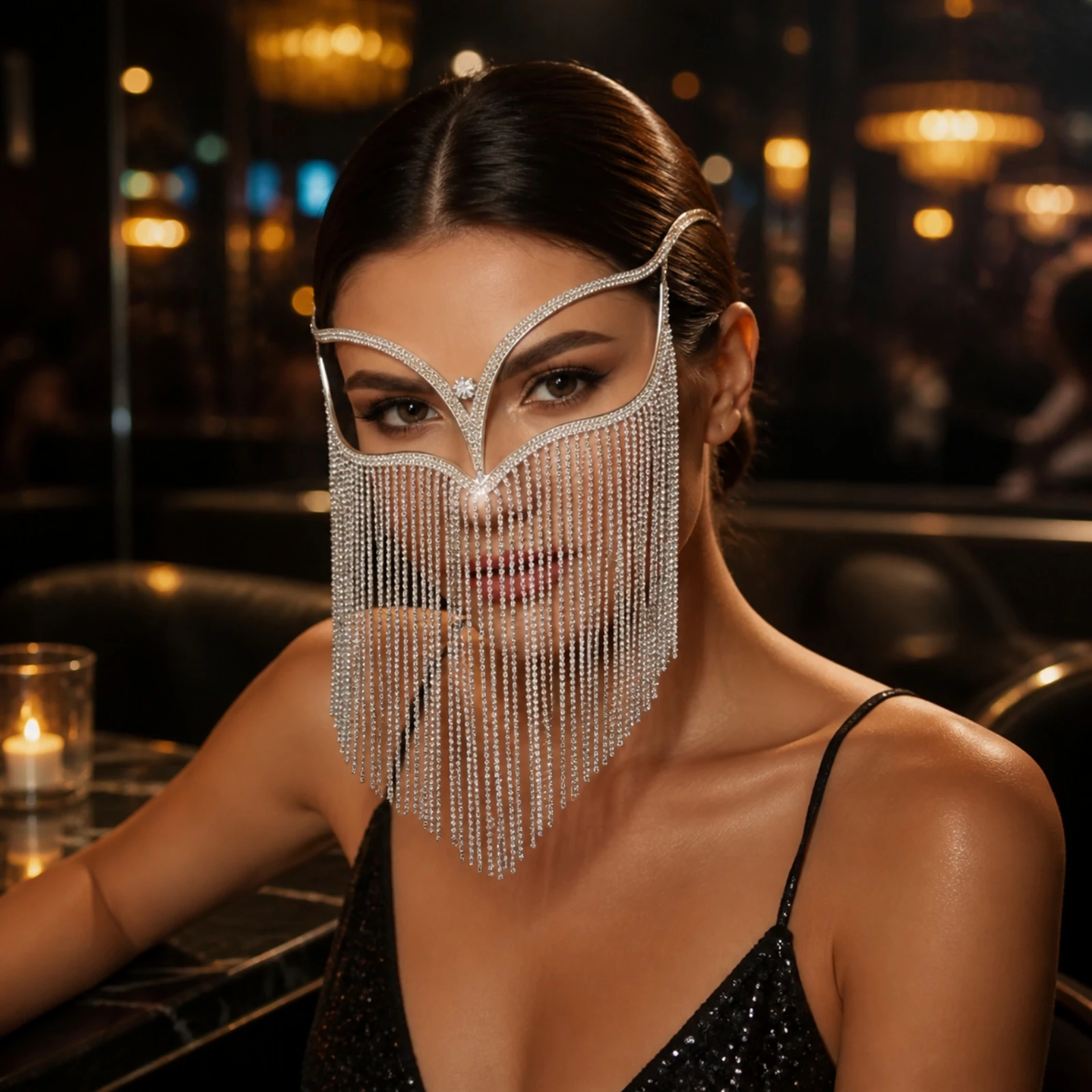 Silver Electroplated Party Mask Alluring Rhinestone Masquerade Mask Mysterious Lightweight for Women, Costume Events, Nightlife