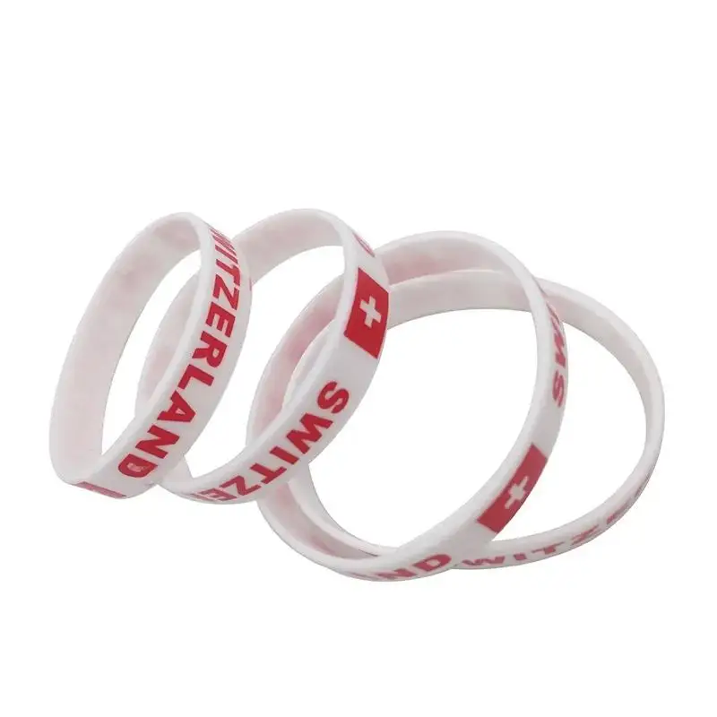 2pcs Switzerland Flag Bracelet Country Silicone Wristband Men Women Rubber Band Motivational Sports Wrist Strap Accessories