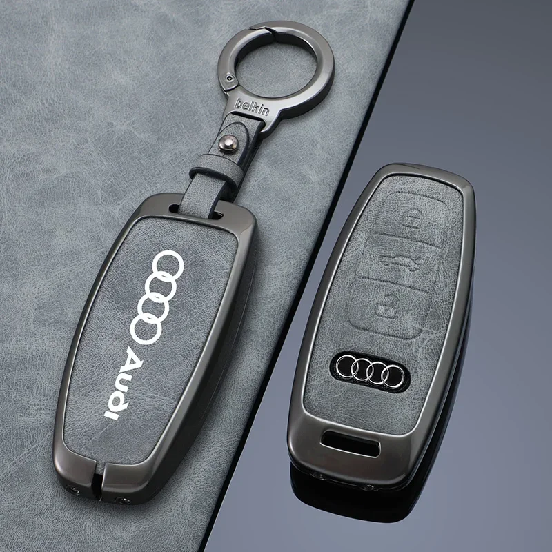 Zinc Alloy Car Key Cover Protection Case For Audi Q8 C8 A6 A7 A8 2018 2019 Auto Styling Keyring Holder Protection Accessories