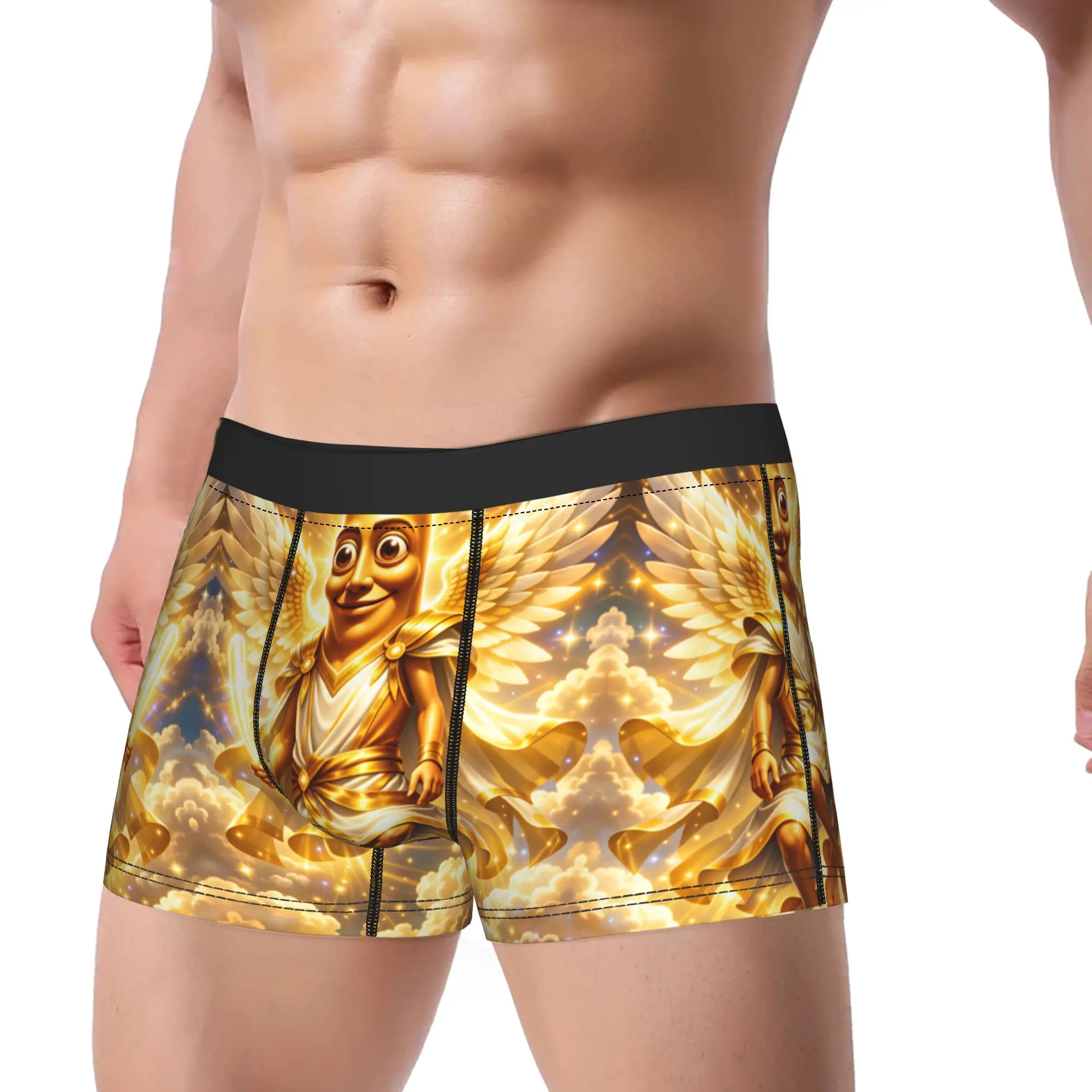 Tung Tung Sahur Golden Angel Wings Meme Underwear  Men Shorts Briefs Soft Trend Trunk Trenky Custom Plus Size Panties