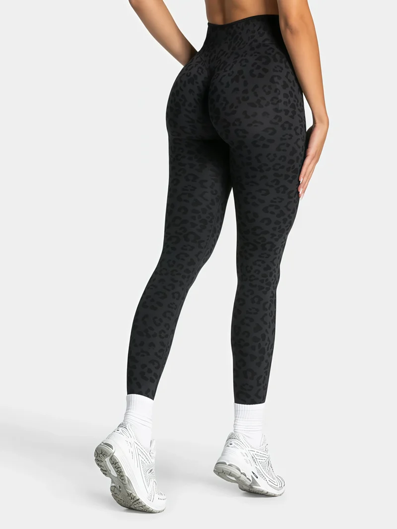 HISTELLO Damen Fitness-Leggings mit hoher Taille, Leopardenmuster, nahtlos, Bauchformung, Po-Lifting, Stretch, schmal geschnitten, für Gym, Jogging, Sporthose