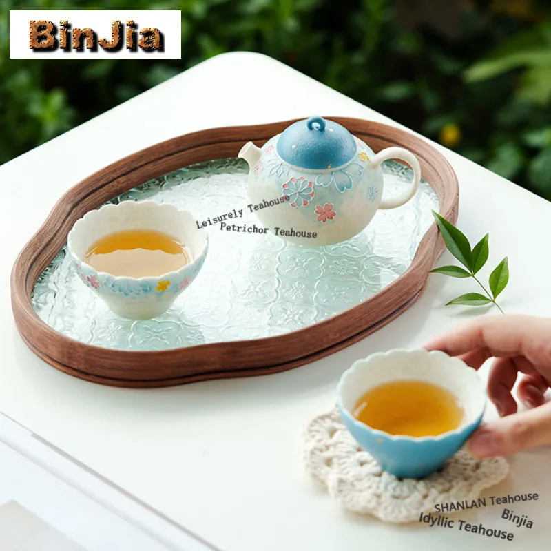 Sea Blue Sprinkled Gold Pile Colorful Flower Tea Set Complete Set Handmade Tea Ceremony Set Teapot And Tea Cup Set Cha Craft