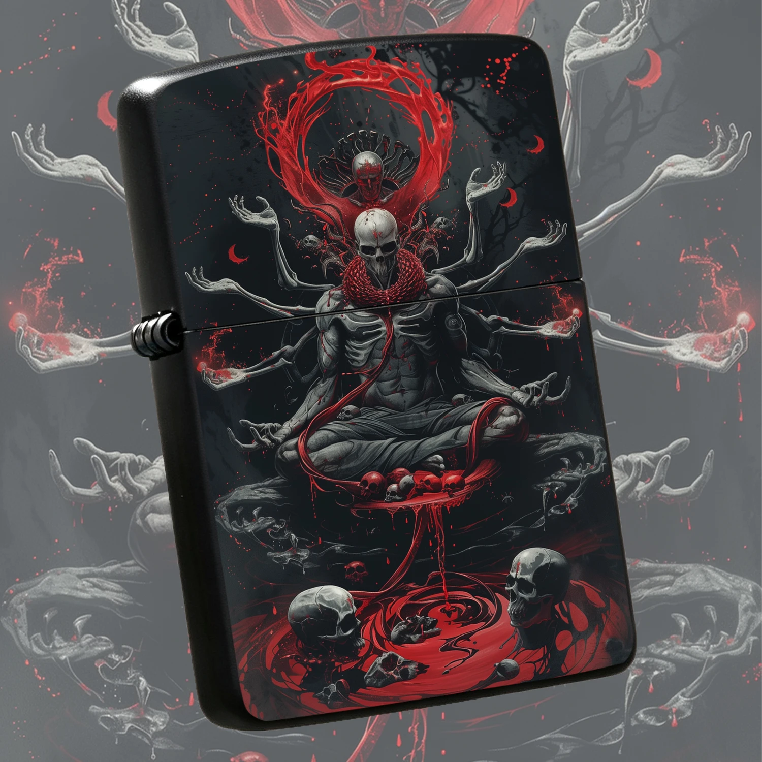 Gothic Multi-armed Skeleton Blood Themed Lighter Cool Dark Aesthetic Printed PORTABLE Windproof Durable Pocket Lighter Unique Collectible Gift for Smokers Biker Enthusiasts Daily Outdoor Use A Fun and Humorous Lighter