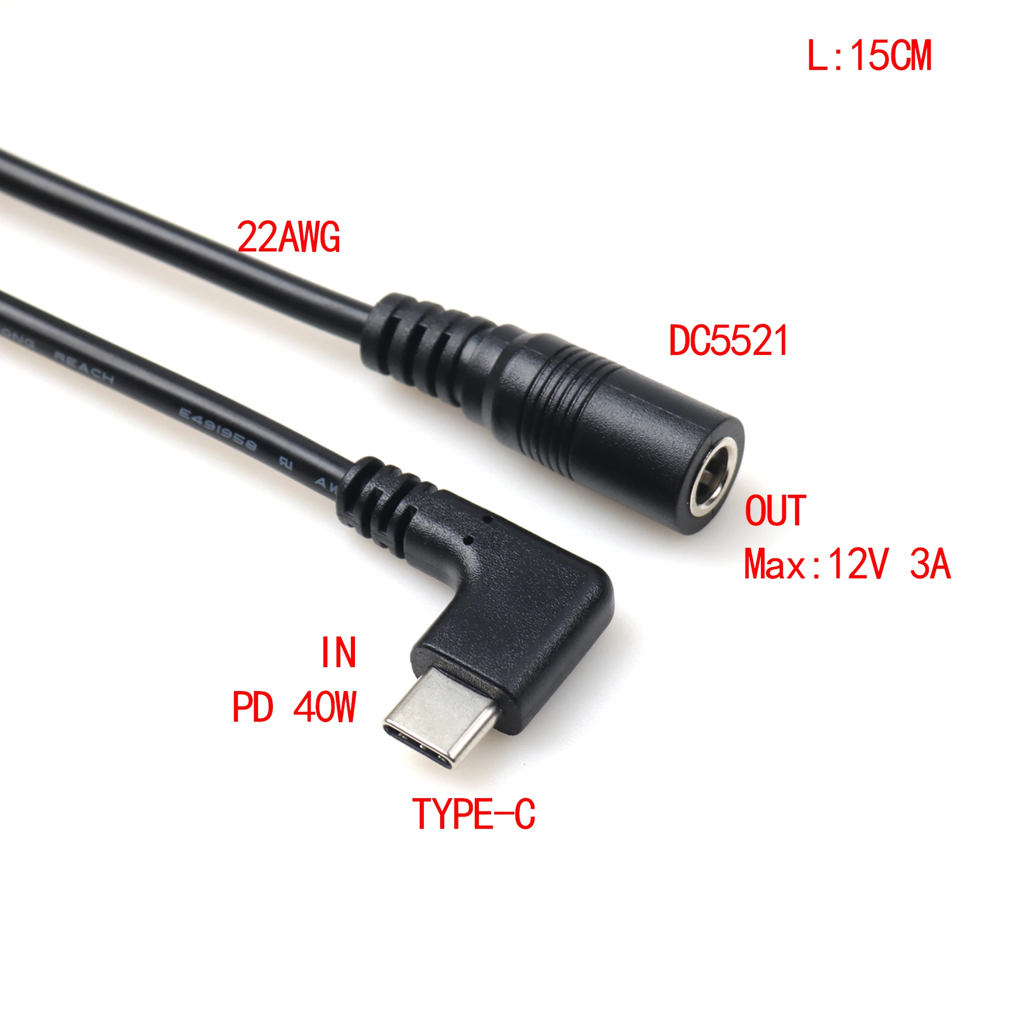 【LANO】15CM/5.92inch TYPE-C 90° Angled Male PD Trigger Cable, Fixed 12V Output to DC5521 Female for Routers Switches CCTV Cameras