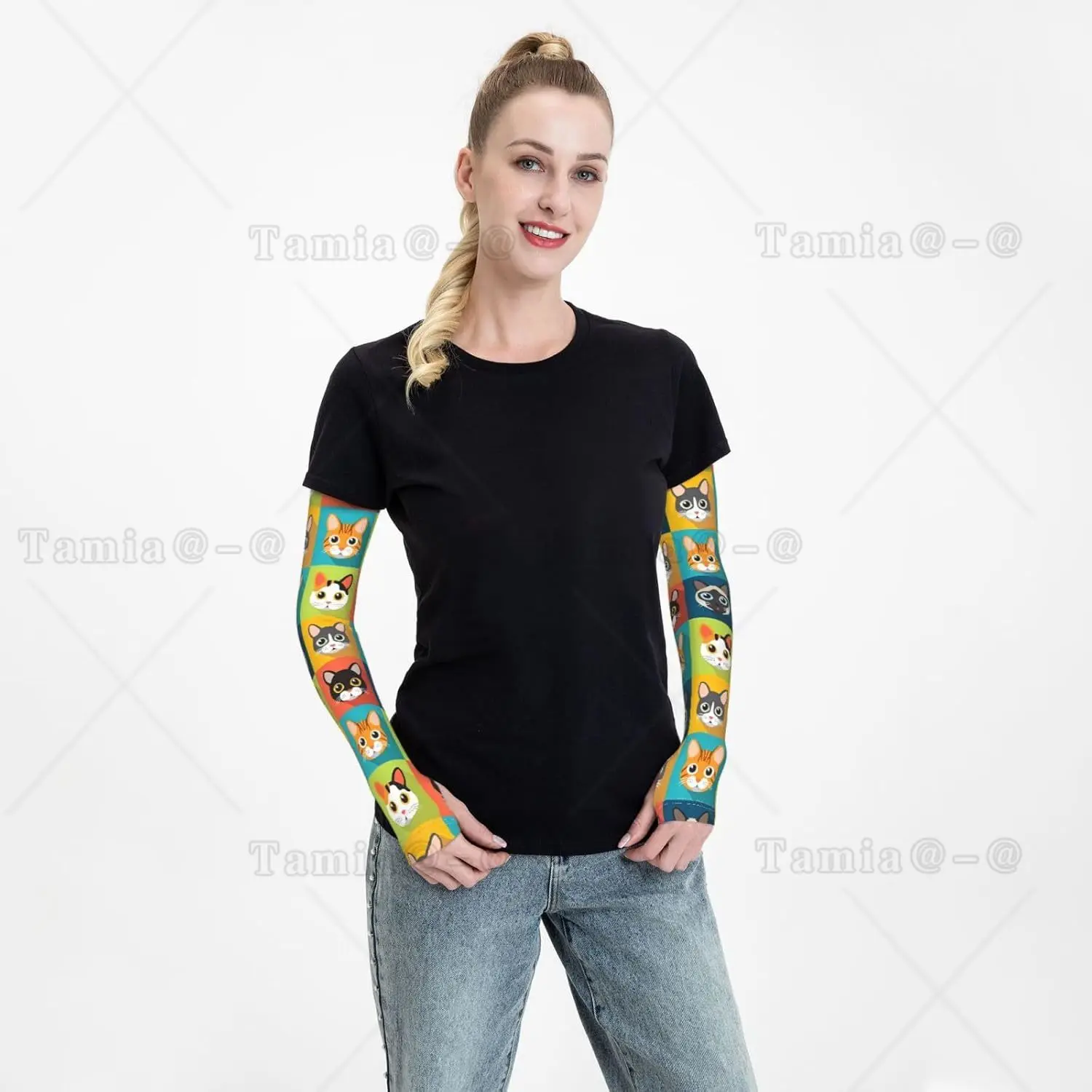 Cute Cat Print Print Arm Sleeves Cooling UV Sun Protection Sports Compression for Men Women Golf Basketball Arm Sleeves