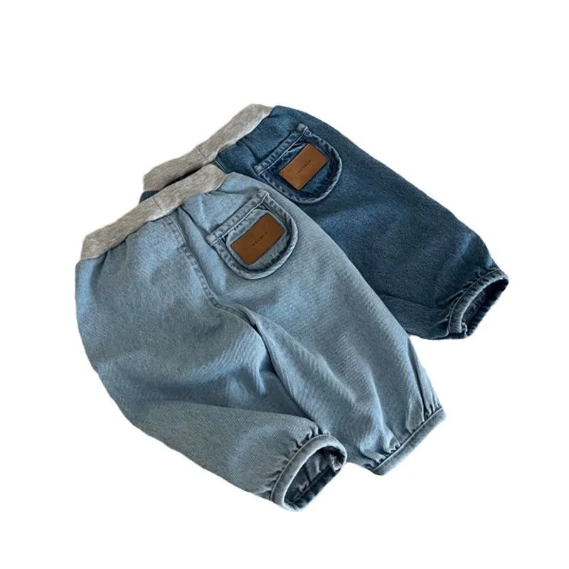 1-4y bebê meninos jeans novo outono etiqueta bolso da criança crianças meninos jogger calças meados de cintura elástica demin crianças meninos harem calças