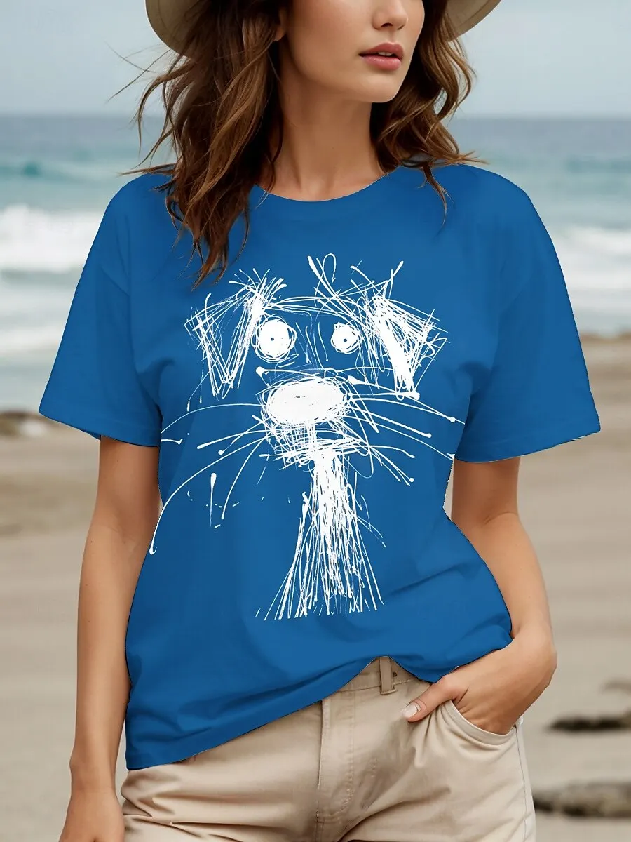 T-shirt da donna modello cucciolo scintillante moda retrò classica a maniche corte oversize girocollo abbigliamento estivo da donna all'aperto