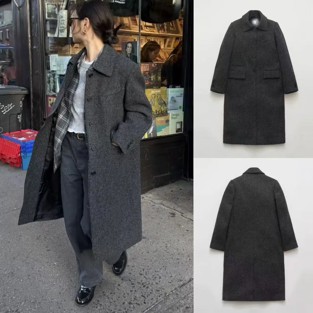 

Commute Woolen Coat Korean Sle Long Sve Single Button Flip Collar Fem Model Mid-length Korean Sle Woolen Coat