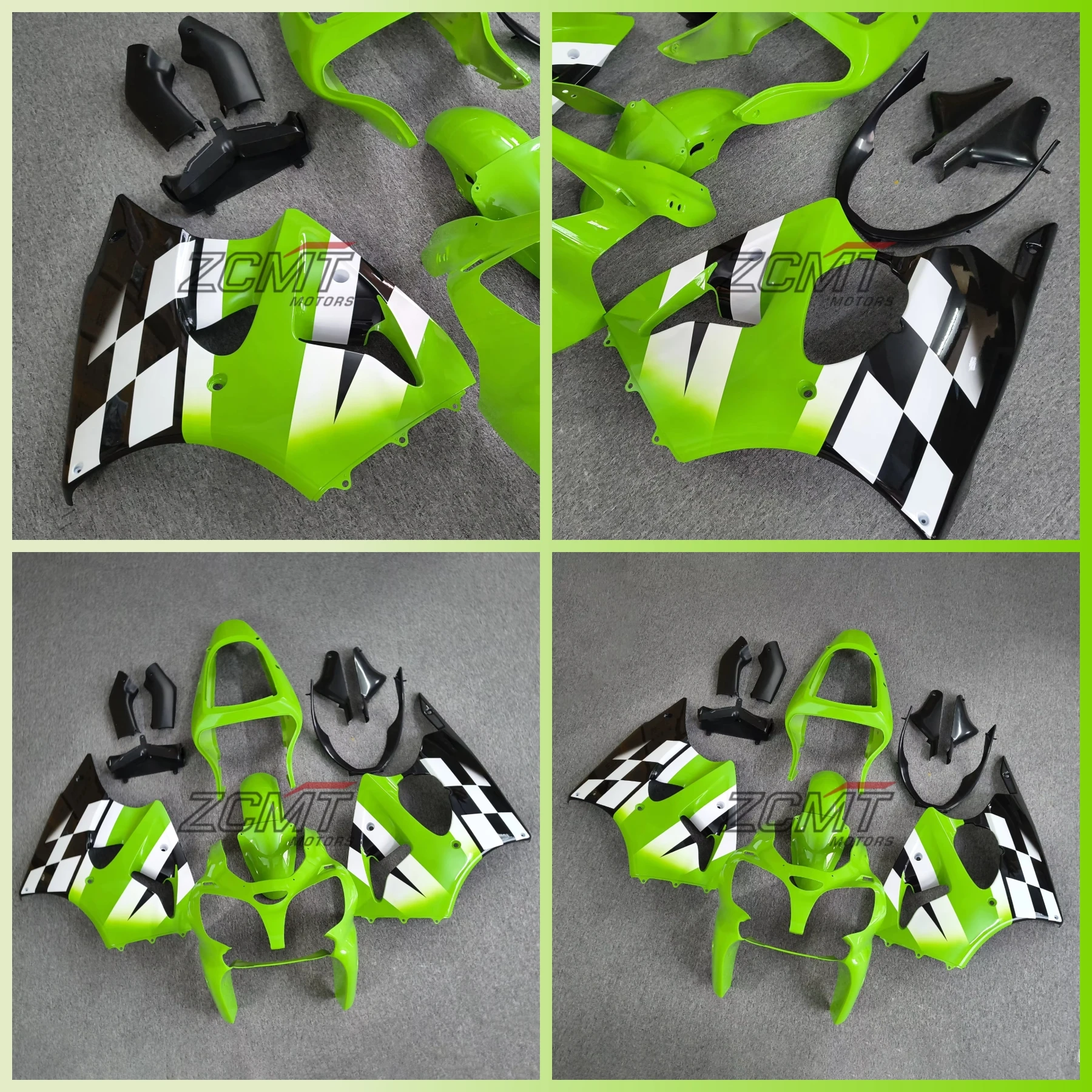 Green Black Grid Print Full Motorcycle Fairing Kit Fit For Kawasaki ZX6R 636 ZX 6R 2000 2001 2002 Injection Bodywork Cowling