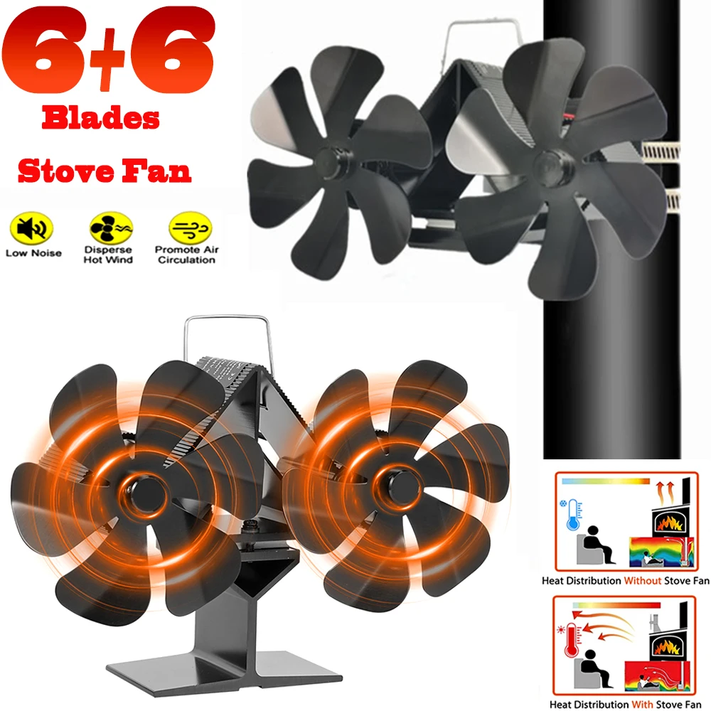 Heat Powered Stove Fan 12 blades Wood Burning Stove Fan for Log Burning Silent Energy Saving Fireplace Fan with Overheat Protect