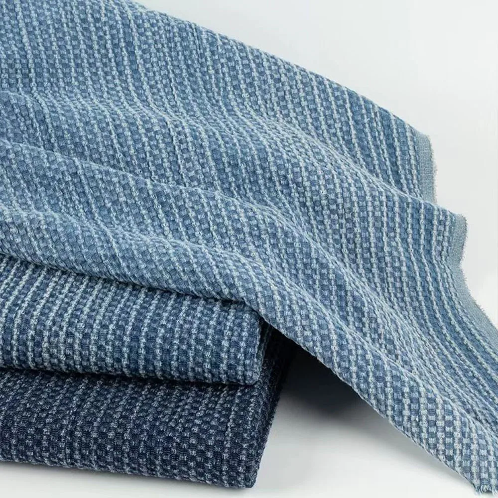 Washed Distressed Striped Denim Fabric Blue 11oz 160cm Sewing DIY Clothing Patchwork Quilting Home Decor Material