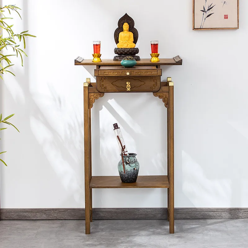 Modern Chinese Style Solid Wood Entryway Altar Cabinet - Feng Shui Worship Table with Storage,Wall-Mounted Home Shrine Furniture