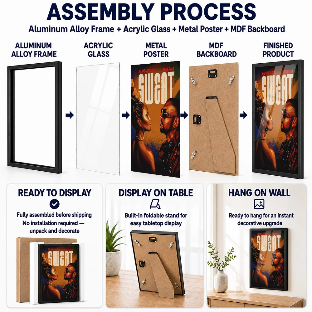 Sweat With Amanda Reifer And Sean Paul Framed Metal Poster Personalized Recording Tribute Wall Art Ideal For Listening Lounge