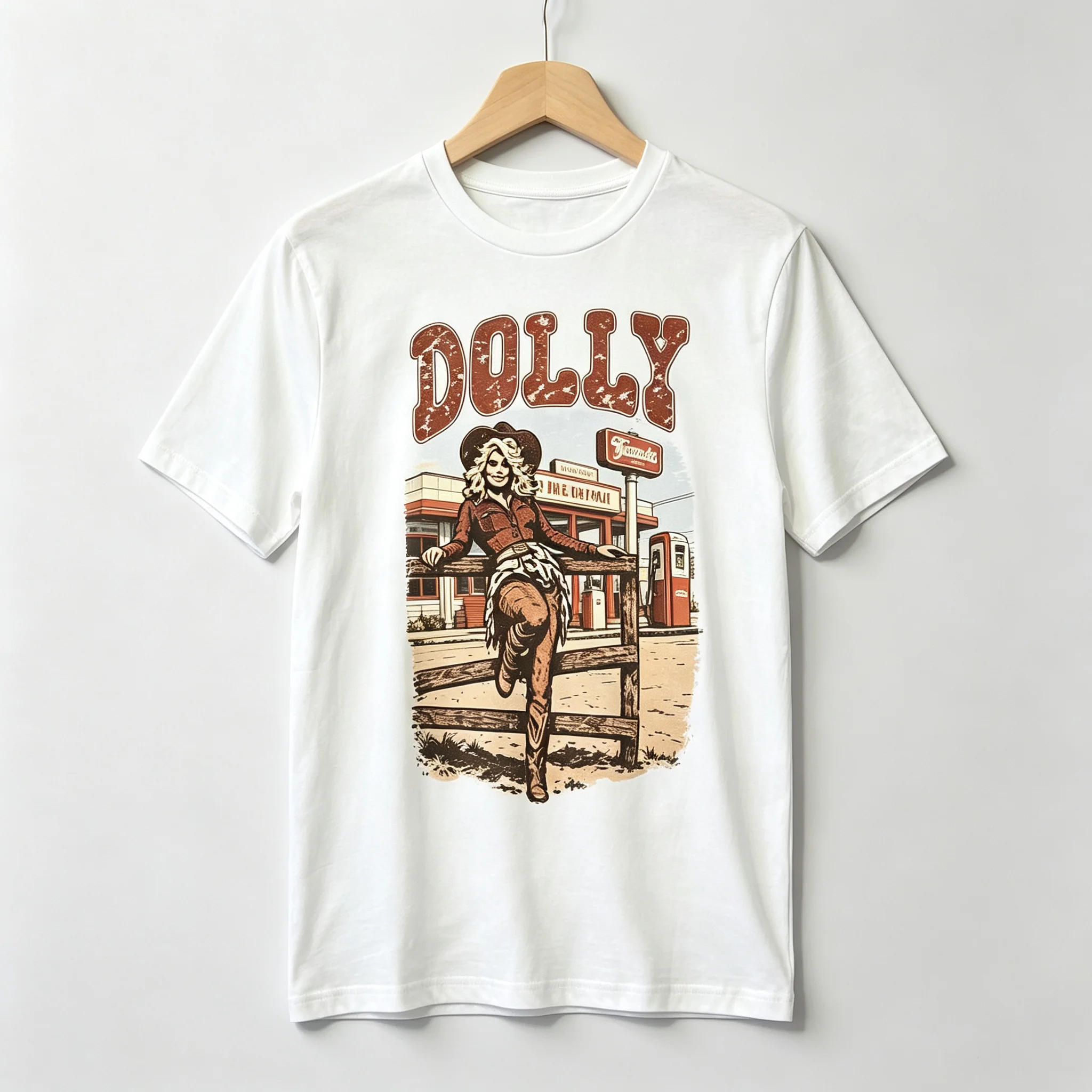 Vintage Western Cowgirl Graphic T‑Shirt, Retro Country Music Distressed Tee, Boho Desert Gas Station Cowgirl Shirt