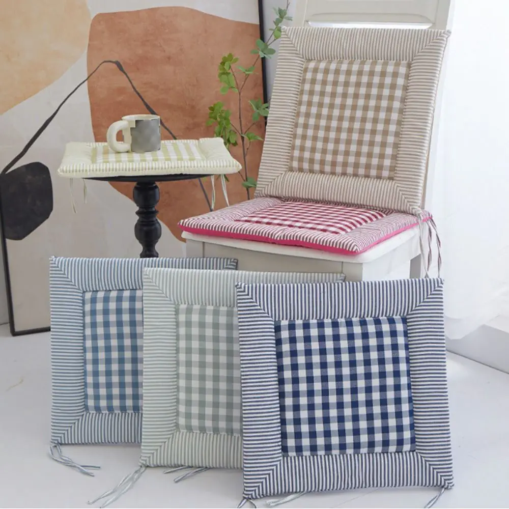 High-quality Linen/Sponge Chair Cushion Checkered Comfortable Chair Pad Home/Office Four Seasons Seat Cushion