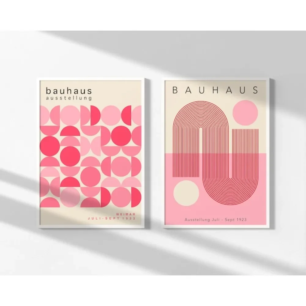 Canvas Painting 2pcs frameless  Set of 2 Frameless Pink Bauhaus Digital DOWNLOAD Prints,Pastel Geometric Bauhaus Poster,Pink Ret